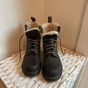 Dr. Martens Dark Green Boots with Fur Lining